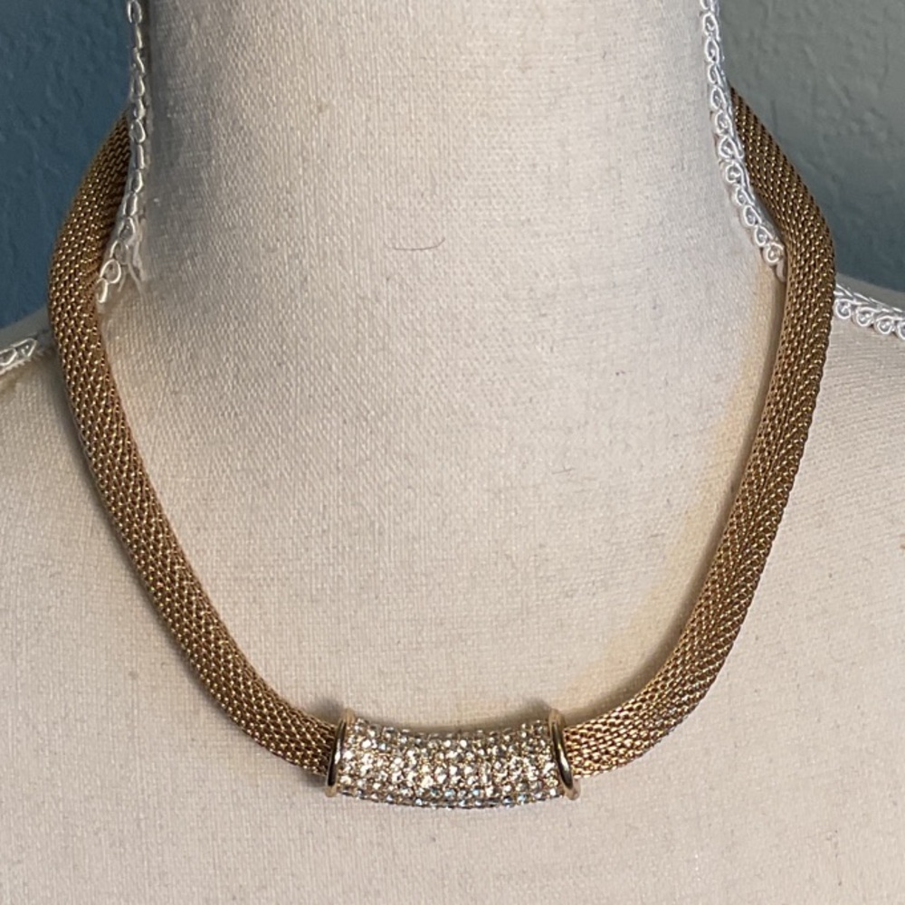 Charter Club Gold-Tone Mesh Necklace with Silver Detail